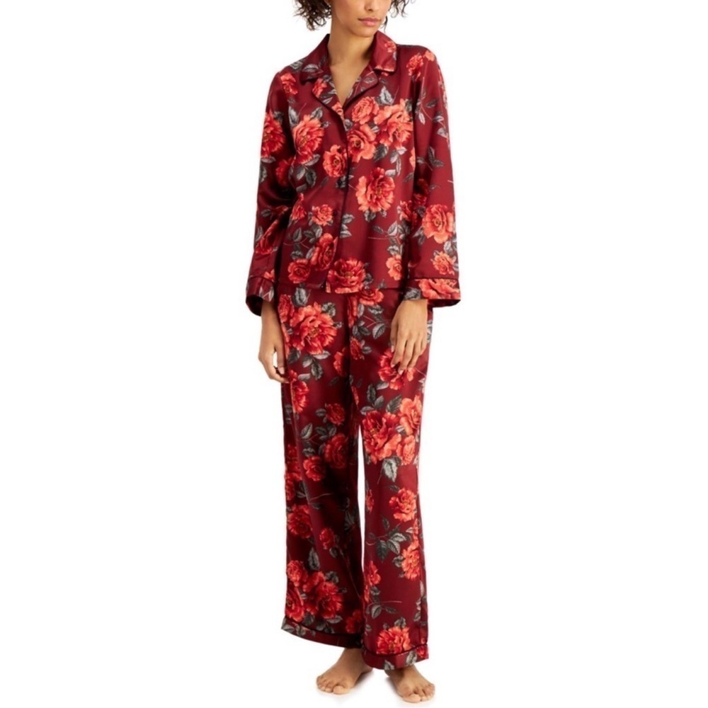 Inc International concepts, intimates, red floral, satin, two piece pajama set